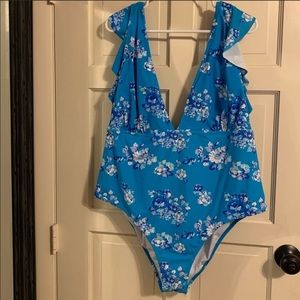 BLUE RUFFLED PLUS SIZE ONE PIECE SWIMSUIT